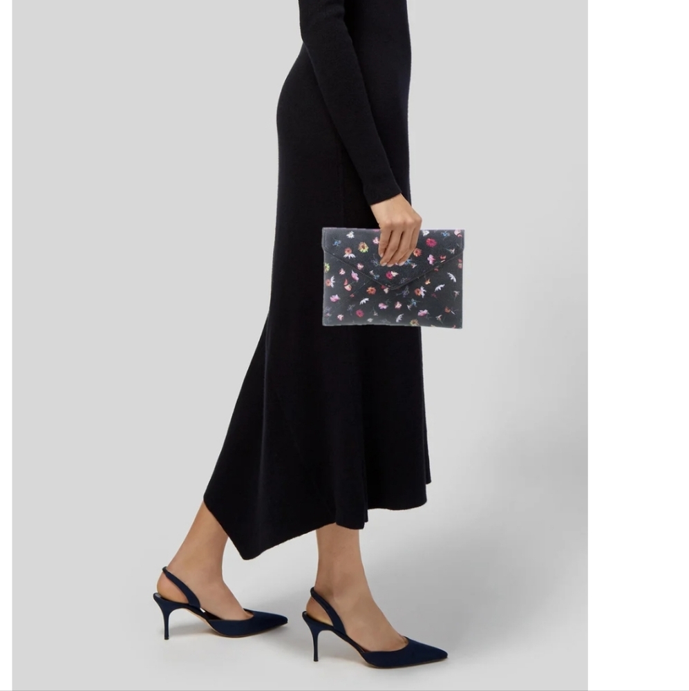 REBECCA MINKOFF NWT LINED FLORAL LEATHER ENVELOPE CLUTCH BAG